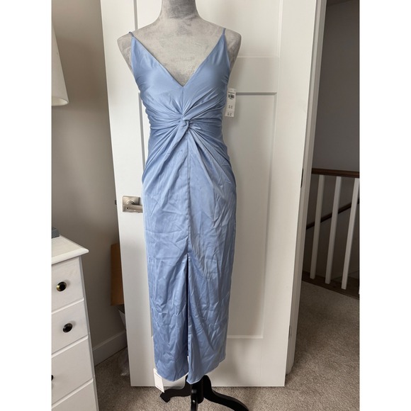 Abercrombie & Fitch Dresses & Skirts - Abercrombie & Fitch Light Blue Satin Twist Front Midi Dress XXS NWT wedding